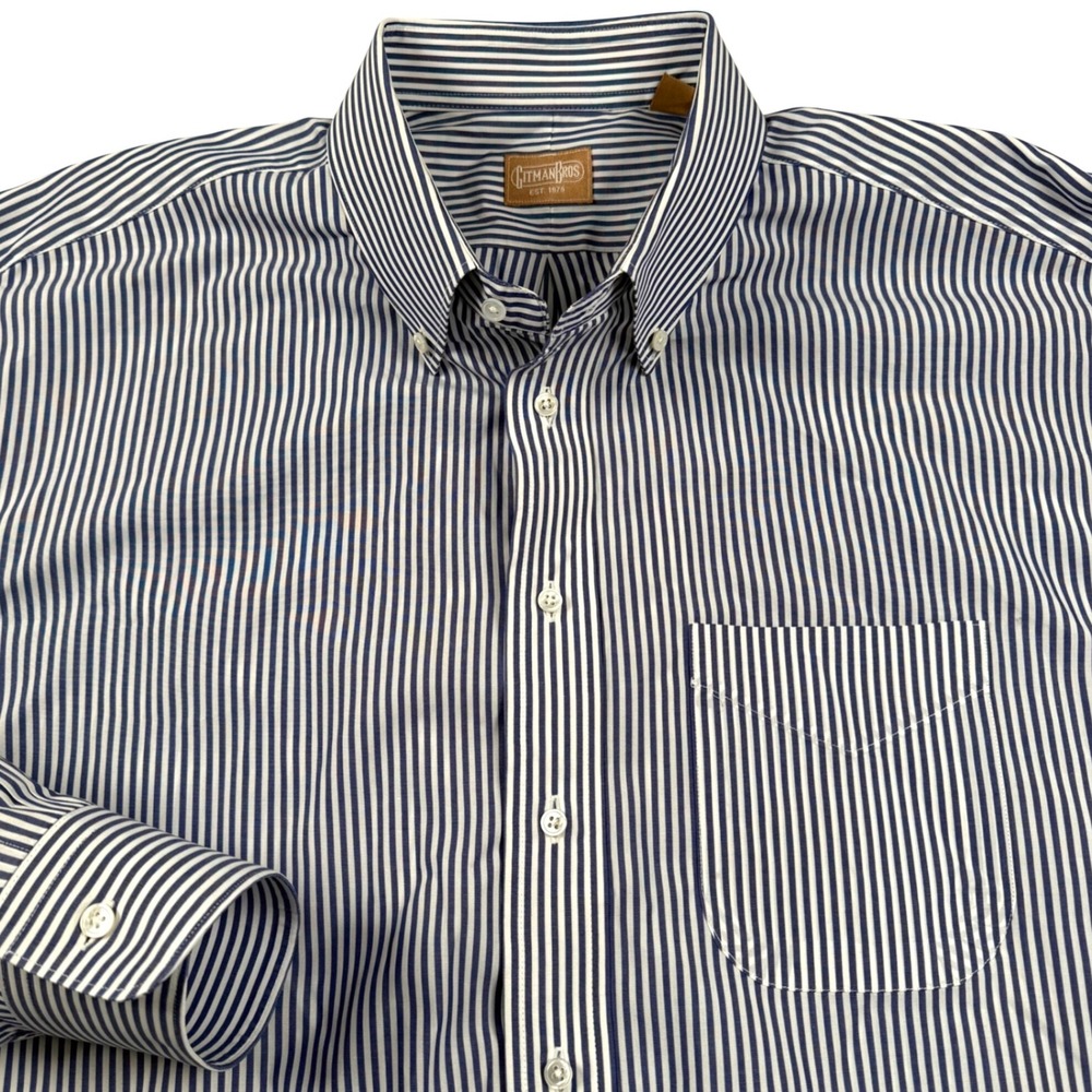 Gitman Bros Button Down Shirt Mens 18 35 Blue White Striped Long Sleeve USA Made